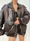Veste en véritable cuir oversize vintage 80s Taille M