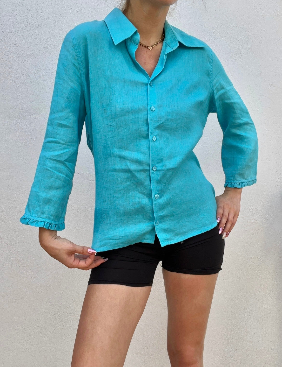 Chemise turquoise oversize vintage 80s Taille M